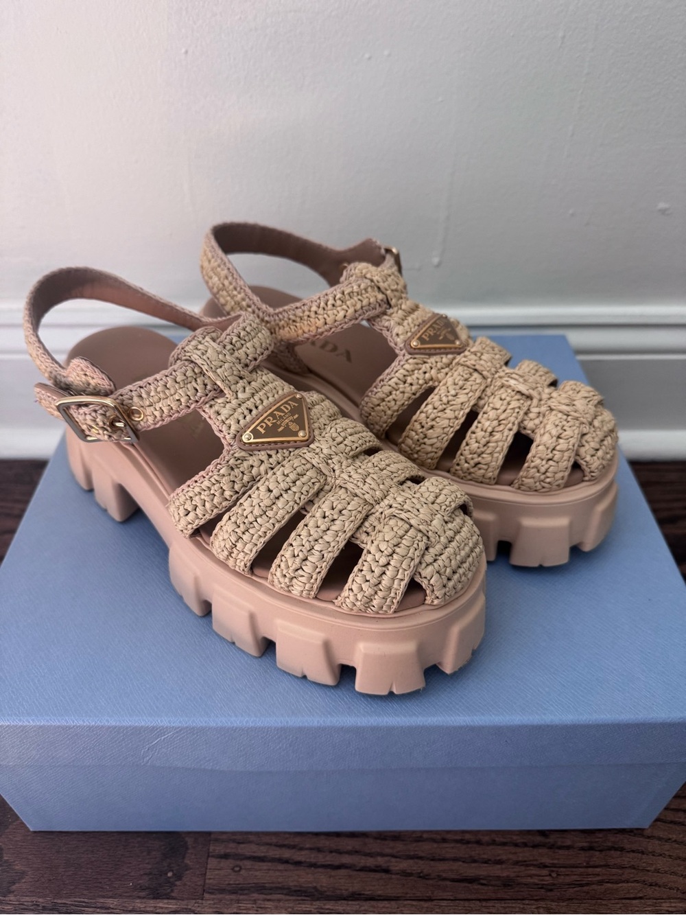 Prada Monolith crochet cage sandals